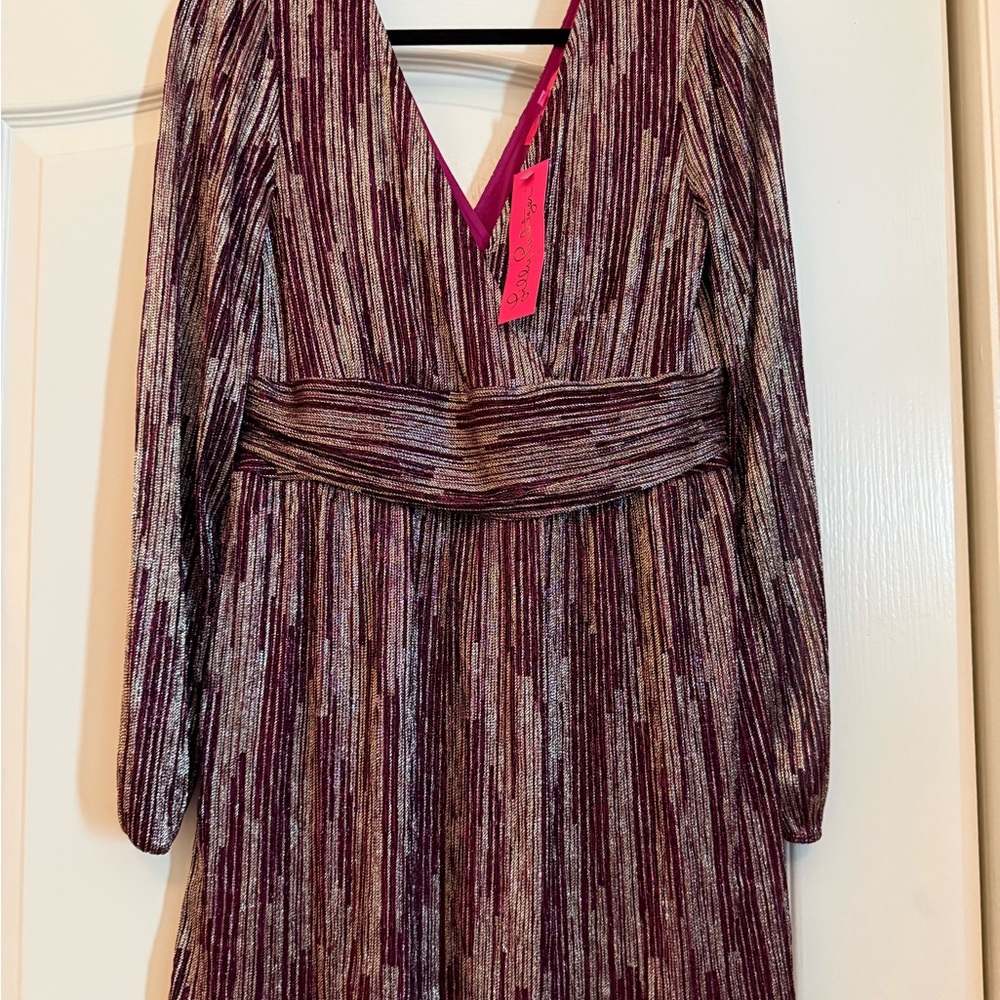 Lilly Pulitzer, Elegant Burgandy and Gold Striped Romper Dress